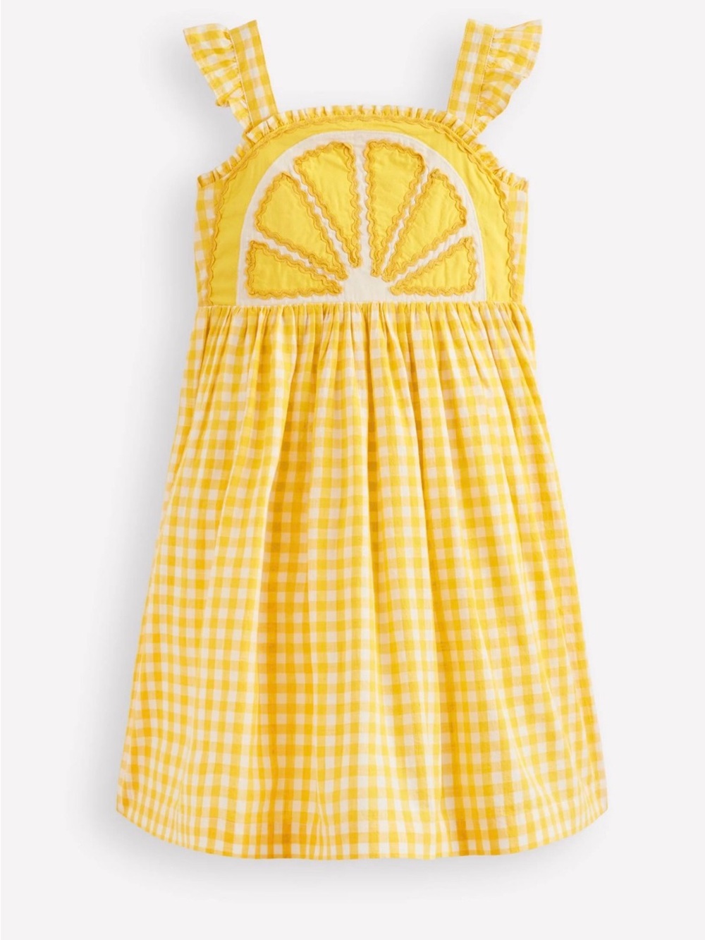 MINI BODEN Novelty Strappy Dress in Lemon Gingham - 6-7